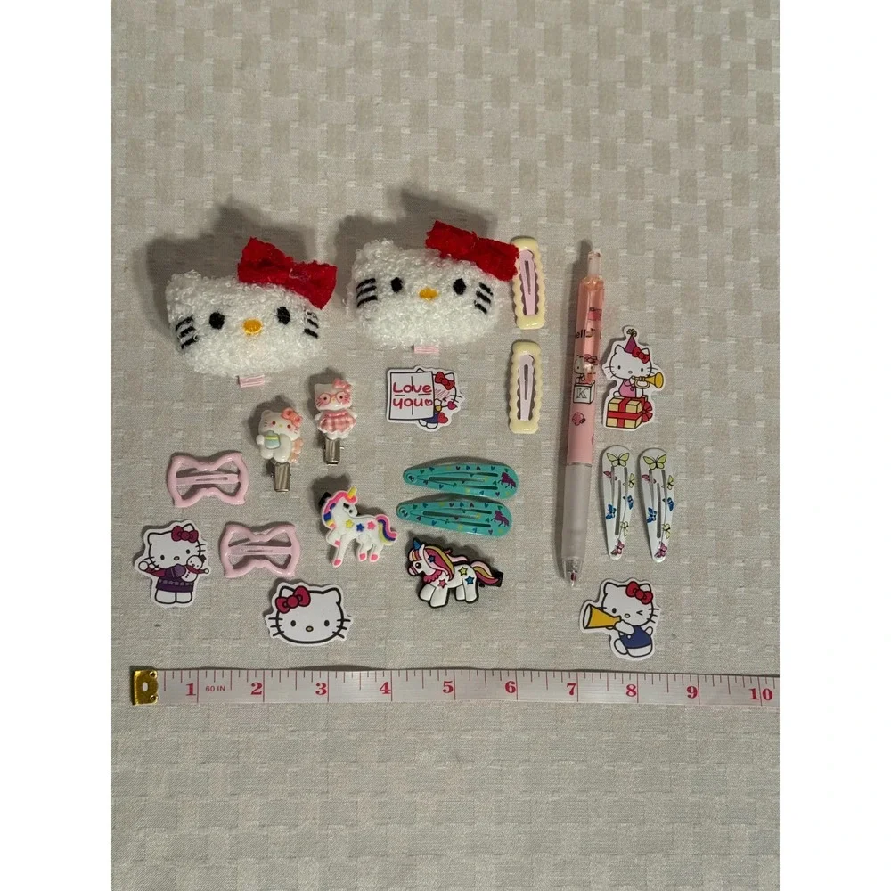 Kawaii Hello Kitty Hair Clips For All Hair Types Anime Pen Stickers Gift Pack